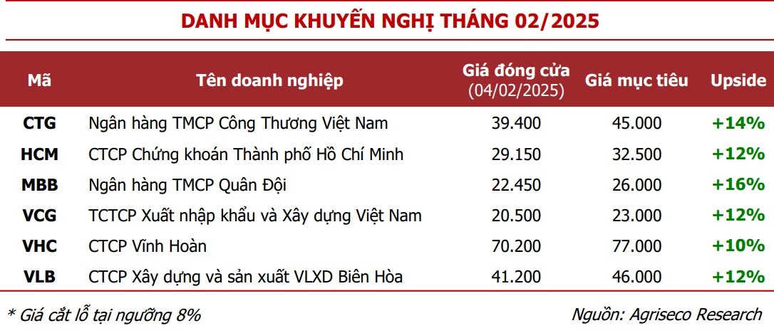 Agriseco gợi ý danh mục đầu tư cổ phiếu tháng 2: CTG, MBB, HCM, VCG sáng giá