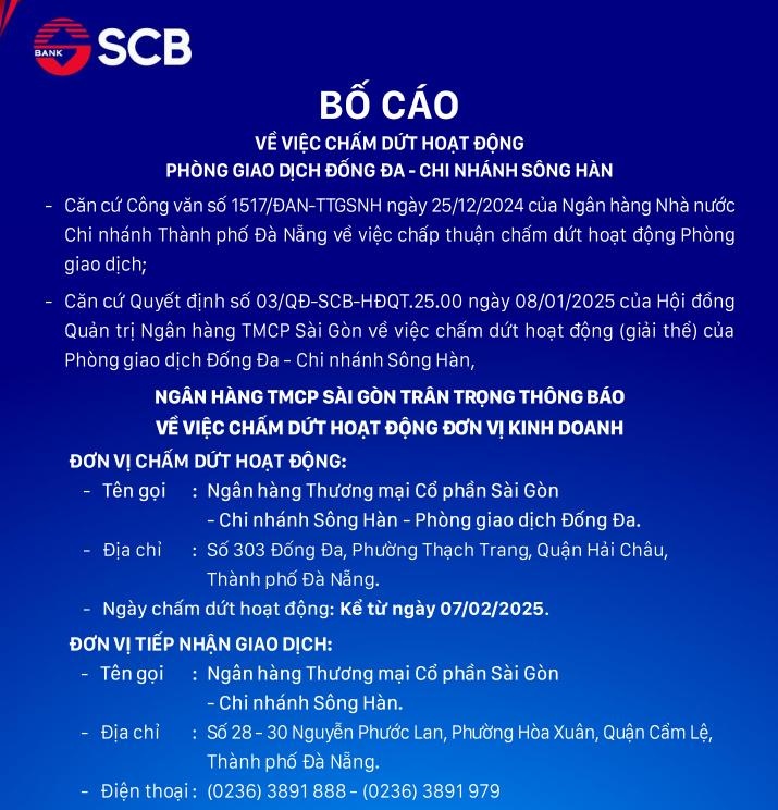 SCB đã đóng cửa 6 chi nhánh trong đầu năm 2025