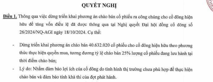 An Gia (AGG) dừng kế hoạch chào bán cổ phiếu, ưu tiên lợi ích cổ đông trước biến động thị trường