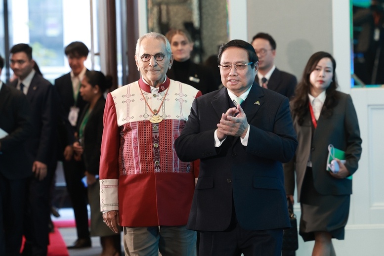 Thủ tướng Chính phủ Phạm Minh Chính và các đại biểu tham dự phiên khai mạc Diễn đàn Tương lai ASEAN (ASEAN Future Forum - AFF) lần thứ 2 năm 2025 - Ảnh: VGP