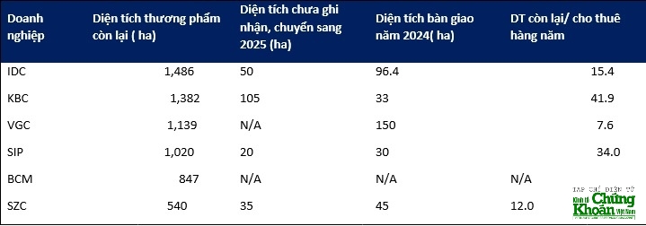 Một số mã cổ phiếu đáng chú ý trong ngành KCN, dữ liệu từ TS Trần Thăng Long