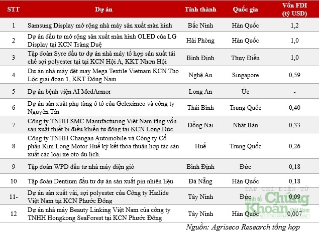 Bảng: Một số dự án FDI lớn trong các tháng đầu 2025
