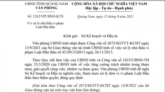 Quảng Nam xem xét “cấm cửa” một nhà thầu đến từ Đà Nẵng