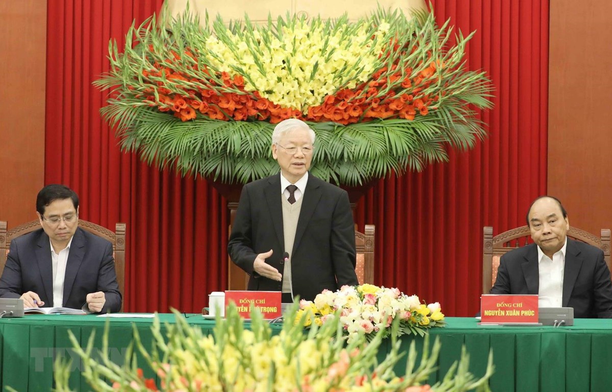 Tổng Bí thư, Chủ tịch nước Nguyễn Phú Trọng phát biểu tại buổi gặp mặt. (Ảnh: Phương Hoa/TTXVN)