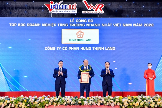 Hưng Thịnh Land nhận cú đúp giải thưởng tại Lễ công bố Top 500 Doanh nghiệp tăng trưởng nhanh nhất Việt Nam 2022