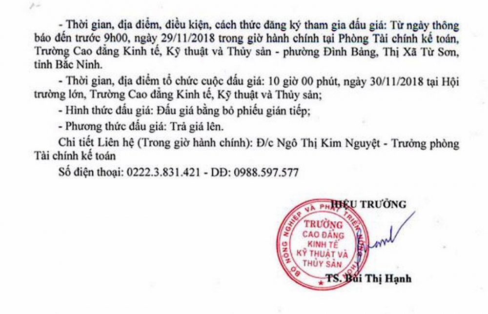 dau gia cho thue tai san cua truong cao dang kinh te ky thuat va thuy san