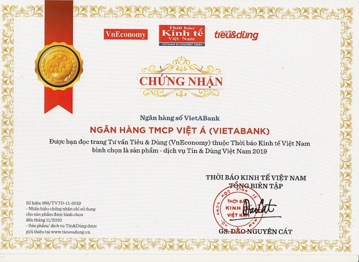 vietabank nhan giai thuong top 100 san pham dich vu tin dung viet nam 2019