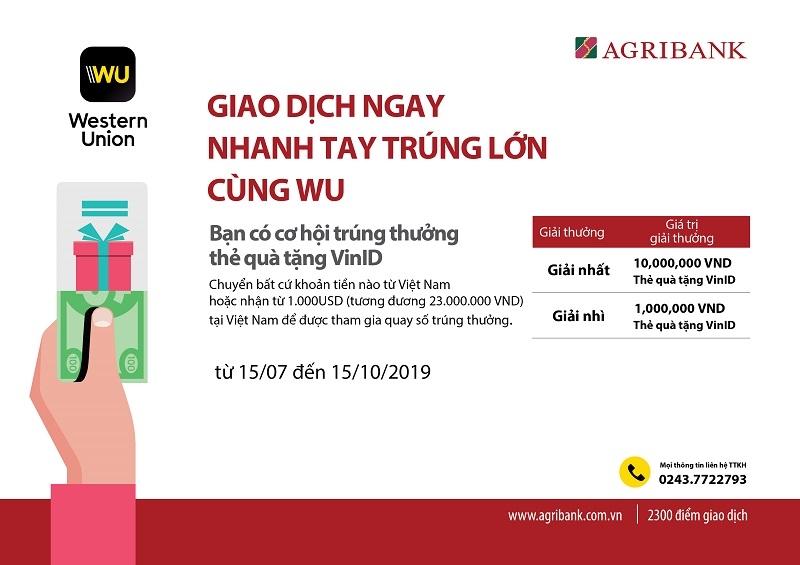 agribank trien khai chuong trinh khuyen mai trung lon cung western union