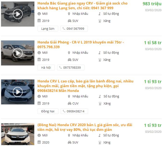 bang gia xe honda cr v ngay 332020 gia lan banh tu 938 trieu dong