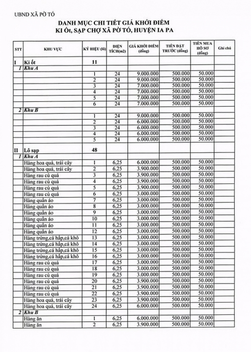 dau gia cho thue quyen su dung 11 ki ot 48 sap ban hang cho po to tinh gia lai